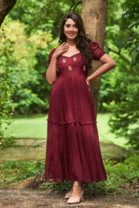 The Merlot Bloom Tiered Maxi Dress